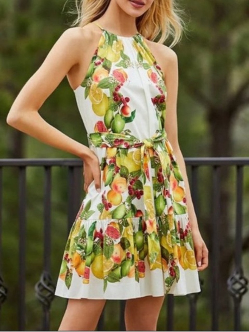 ANTONIO MELANI Sloan Fruit Citrus Print Halter Short Dress